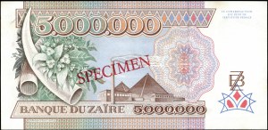 Zaire. 1992 5000000 Zaires Specimen