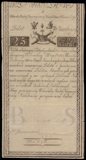 Poland. 1794 25 Zlotych Prefix B Pieter de Vries & Comp