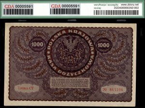 Poland. 1919 1000 Marek I Serja CT