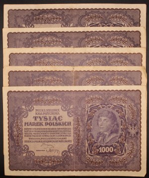 Poland. 1919 1000 Marek I Serja C D E 5 Pieces