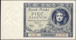 Poland. 1930 5 Zlotych Prefix BB