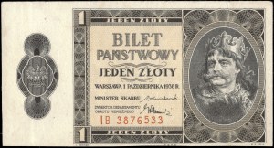 Poland. 1938 1 Zloty Prefix IB