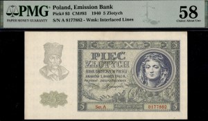 Poland. 1940 5 Zlotych Prefix A