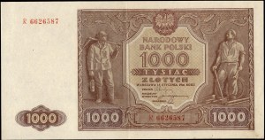 Poland. 1946 1000 Zlotych Prefix R duze