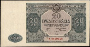 Poland. 1946 20 Zlotych Prefix A