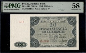 Poland. 1947 20 Zlotych Prefix B