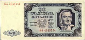 Poland. 1948 20 Zlotych Prefix KA