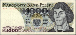 Poland. 1975 1000 Zlotych Prefix BH