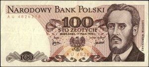 Polska. 1976 100 Złotych Prefiks AU L8 Po raz pierwszy oferowane na Onebid Bardzo rzadkie