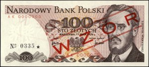 Poland. 1976 100 Zlotych WZOR Specimen Prefix AK