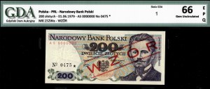 Poland. 1979 200 Zlotych Prefix AS WZOR Specimen