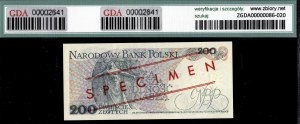 Poland. 1979 200 Zlotych Prefix AS WZOR Specimen