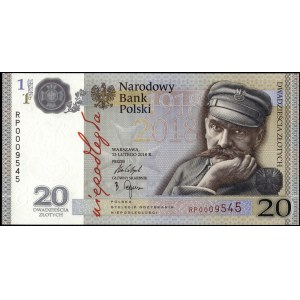 Poland. 2018 20 Zlotych Jozef Pilsudski Commemorative