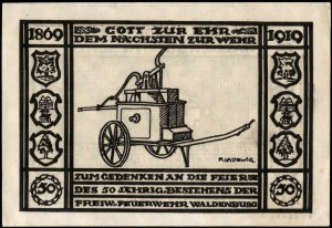 Poland. Wałbrzych 50 Fenigow 1920 Czarny nadruk wozu strażackiego