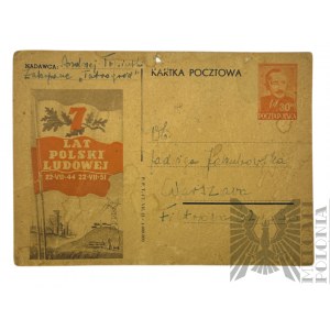 PRL, 1951 r. - Pocztówka 7 Lat Polski Ludowej