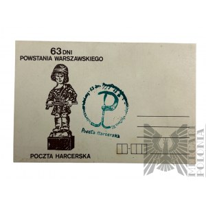 PRL, 1982 r. - Pocztówka 63 Dni Powstania Warszawskiego, Pieczęć Poczta Harcerska