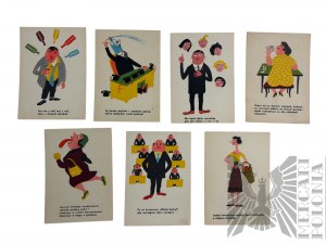 People's Republic of Poland - Set of Satirical Postcards, Drawn by Erik Lipinski, Text by Jozef Prutkowski; Wyd. 