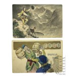 Pocz. XX century. - Postcard Szczęś Boże w Nowym Roku, drawing by Walery Eljasz-Radzikowski (1904); Postcard Dosiego Roku (1905).