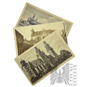 II RP - Three Postcards Krakow: Wawel Castle, Wawel Cathedral, Czartoryski Museum