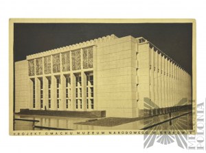 II RP, 1935. - Postcard Project of the National Museum in Cracow, published by the National Museum Construction Committee