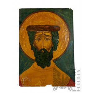 Nieznany Artysta [J. Szarek] (XX w.) - Obrazek Portret Staroruskiego Woja (1980), Akryl(?) na Papierze