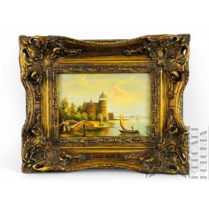 Na Podstawie William Dommersen (1859-1927) - Obraz “Radosny Dzień Nad Rzeką”, Olej na Płótnie