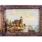 Based on William Dommersen (1859-1927) - Painting "Joyful Day by the River," Oil on Canvas.