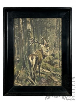 Richard Friese (1854-1918) - Painting of a Noble Deer in the Forest (1899), Printed Reproduction