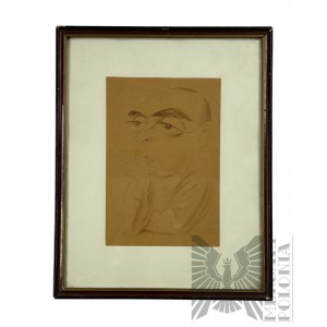 Edward Głowacki (1898-1963) - Obraz Karykatura Zamyślonego, Kredka/Ołówek Na Papierze