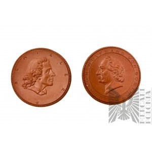 Republika Weimarska, 1924 r., Miśnia (Meissen) Dwa Medale Porcelanowe Fredrich Schiller i Johann Wolfgang von Goethe