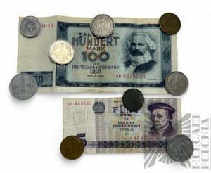 Germany/NRD - Set of Coins Banknotes 100 Marks and 5 Marks, Coins Marks, Fenigs and Others