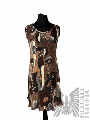 Brown Strapless Patterned Dress
