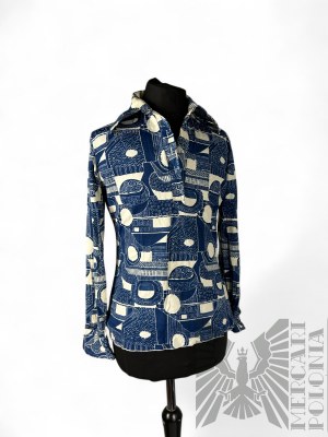 Vintage Navy Blue White Patterned Shirt