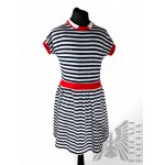 Dress in Navy-Blue Stripes with Red Drawstrings, Size 10