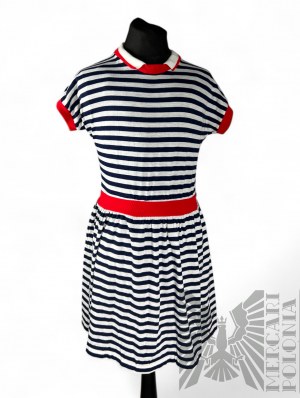 Robe à rayures bleu marine avec poignets côtelés rouges, Taille 10