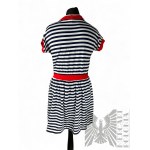 Dress in Navy-Blue Stripes with Red Drawstrings, Size 10