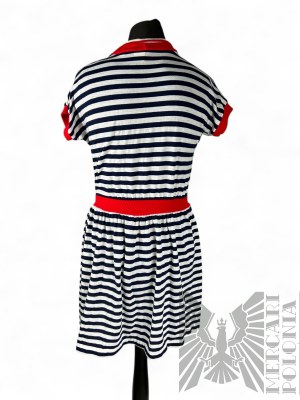 Robe à rayures bleu marine avec poignets côtelés rouges, Taille 10