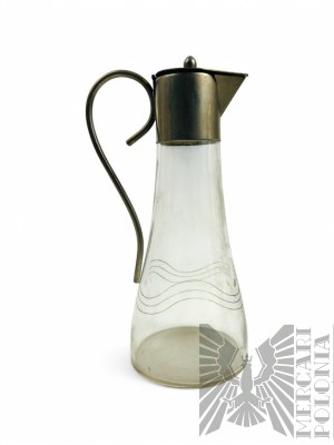 Primi anni XX sec. - Brocca/caraffa in vetro tagliato in stile Art Nouveau, incorniciata in latta