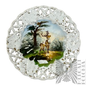 Porcelain Plate with Gilding Noble Deer (Cervus Elaphus)