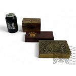 Two Wooden Caskets for Card Storage, Decorated Casket with Metal Binding for Notes