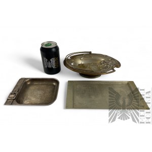 Vintage Metalowa Tacka z Alpaki, Koszyczek w Stylu Art Nouveau, Stylowa Popielniczka BA