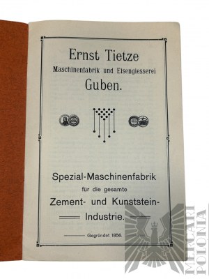 Post. 20th c., Germany, Guben (Gubin) - Brochure by Ernst Tietze, Price List for Hard Gypsum Dressing Molds for the Cement and Artificial Stone Industry, Gubin Machine Factory and Iron Foundry (Maschinenfabrik u. Eisengiesserei Guben)