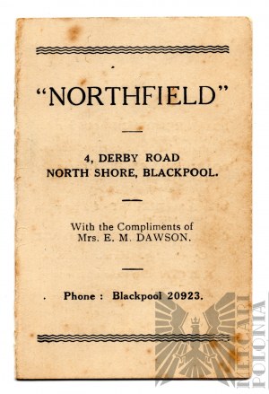 Première moitié du 20e siècle, Royaume-Uni - Carte d'offre du Northfield Hotel (Present Benson), Blackpool, Lancashire