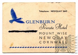 Première moitié du XXe siècle, Royaume-Uni - Carte de visite de l'hôtel Glenburn, Mount Wise, Newquay (Cornouailles)