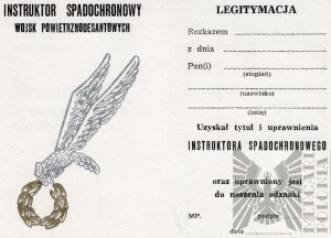 III RP - Legitimation of Parachute Instructor Badge, In Blanco