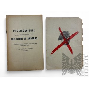 Wielka Brytania, 1954 r. - Broszura “Przemówienie Generalnego Inspektora P.S.Z. gen. broni W. Andersa na Zjeździe Przedstawicieli Zarządów Kół Oddziałowych, w dniu 14 sierpnia 1954 roku w Londynie”; Fragment Okładki Książki M. Grabiec Kariera Barona Ande