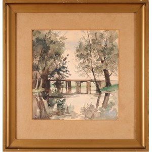 Wiktor ZIN (1925-2007), Krajobraz z mostem