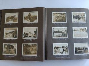 ALBUM PHOTOS MILITAIRES LITUANIE 1914/1915, 180 PHOTOS FORMAT 6X5CM, CHEVAUX, UNIFORMES, CANONS, PATROUILLES À CHEVAL, PONTS VILLES EG. BUSANCY, SVEKSNA, KORCIANY, KURSHANY, DISTRICT DE KLAJPEDA