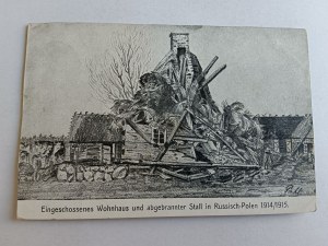 POHLEDNICE POLSKÁ RUSKÁ VESNICE, DŮM, STOH, 1915, ZNÁMKA, ŽITAVA