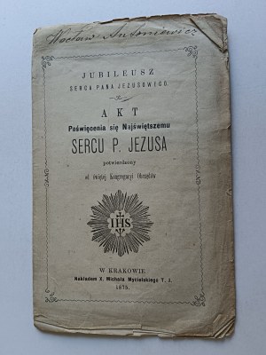 ACT OF CONSECRATION TO THE MOST HOLY HEART OF JESUS KRAKOW 1875